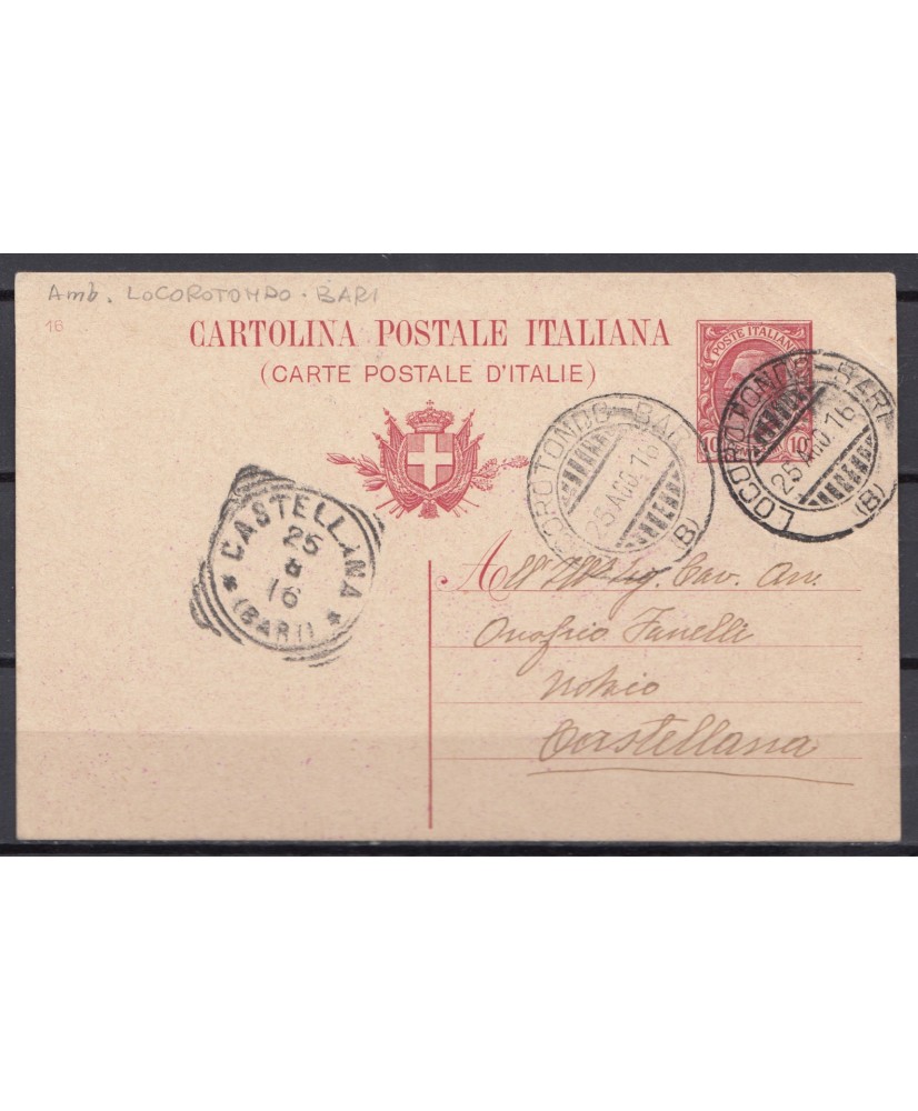 1916 cartolina postale Ambulante Locorotondo - Bari