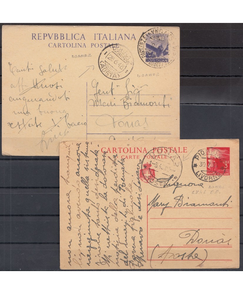 1946 / 8 annulli Donas / Donaz su cartoline postali