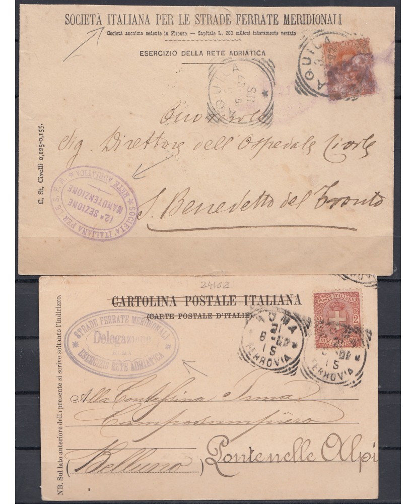 1897 /1900 Strade Ferrate Meridionali - Busta e timbri